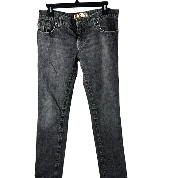 Roxy Size 13 Womens Gray Denim Zip Jeans Mid-Rise Straight Leg - Picture 1 of 6